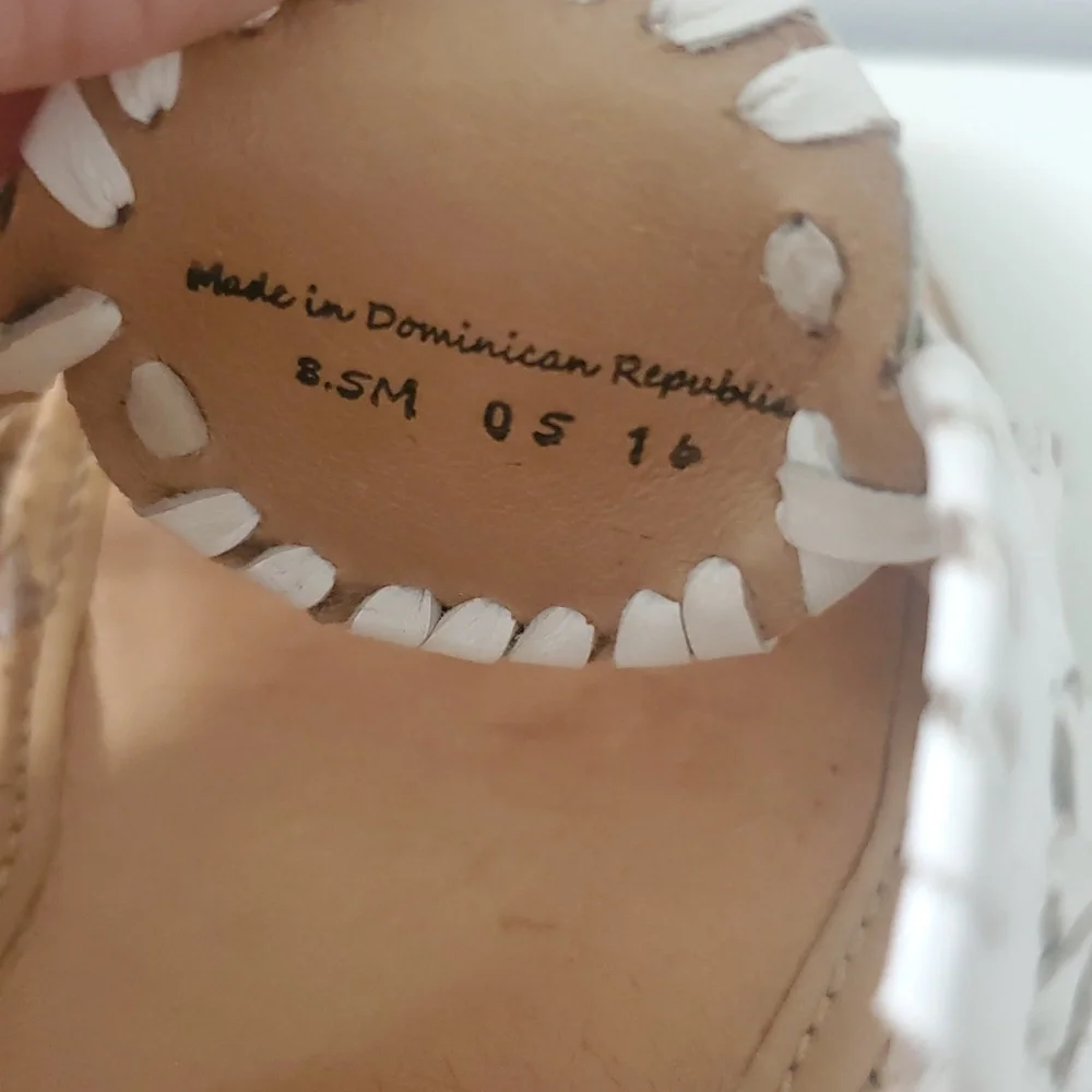 Jack Rogers Shelby Whipstitch White Leather Wedge Sandals with Espadrille 8.5 - Picture 6 of 14